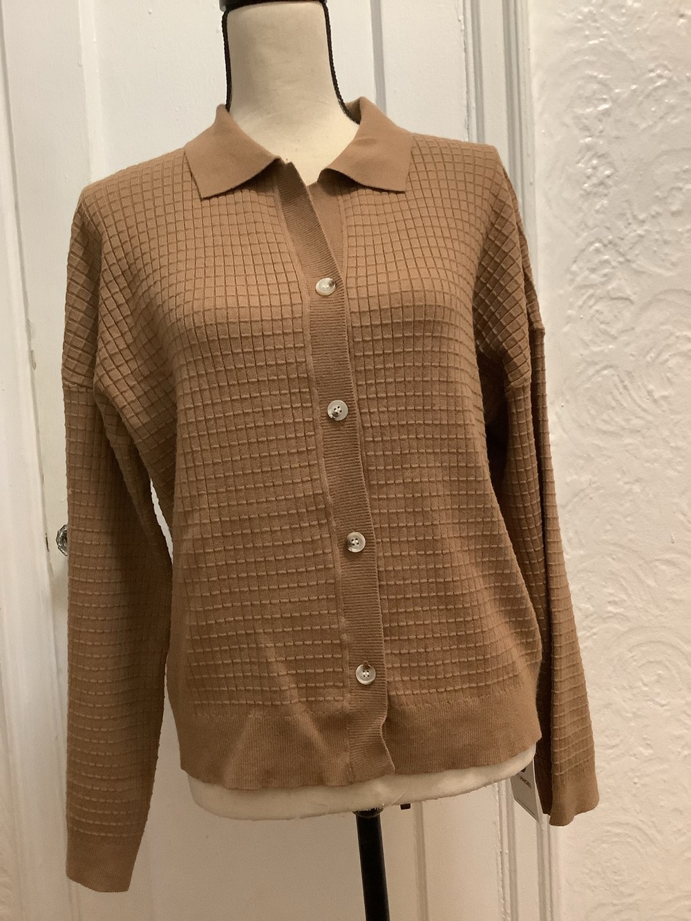 Angel Camel-Tone Collared Button Cardigan